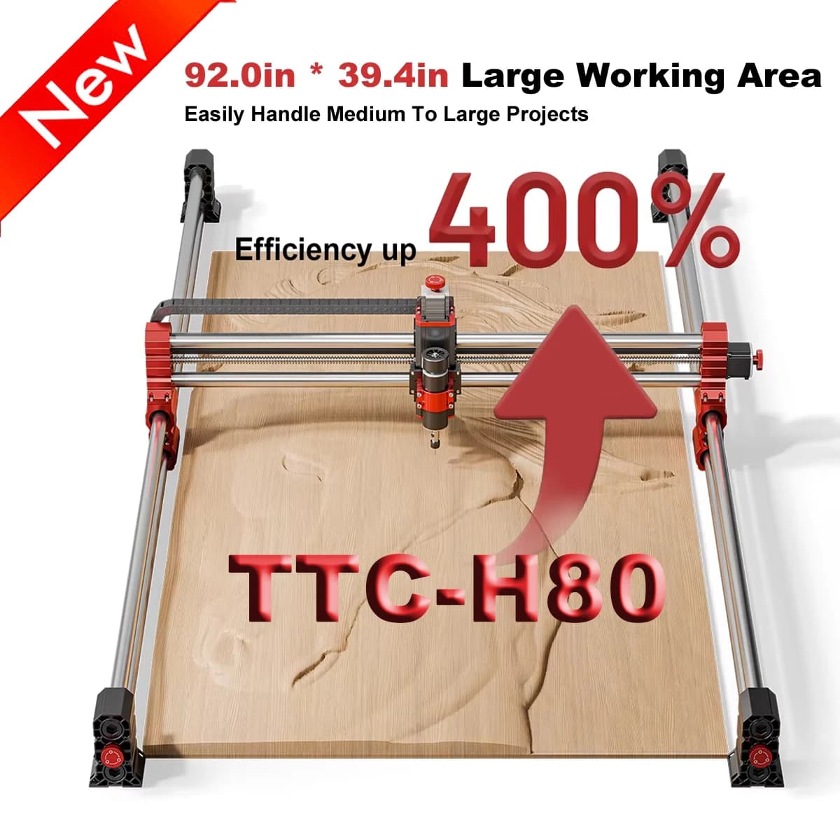 Twotrees TTC-H80 39.4x78.7in 500W Large Area CNC Router Machine Spindle Engine Laser Engraver for DIY Wood Processing Tools