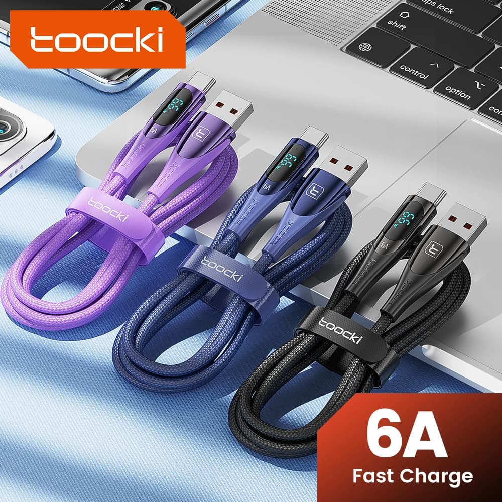 Toocki 100W Dsiplay Cavo da USB a tipo C 6A Ricarica rapida per laptop Smasung S23 Huawei P50 Mate 40 Xiaomi Realme Cavo dati USB