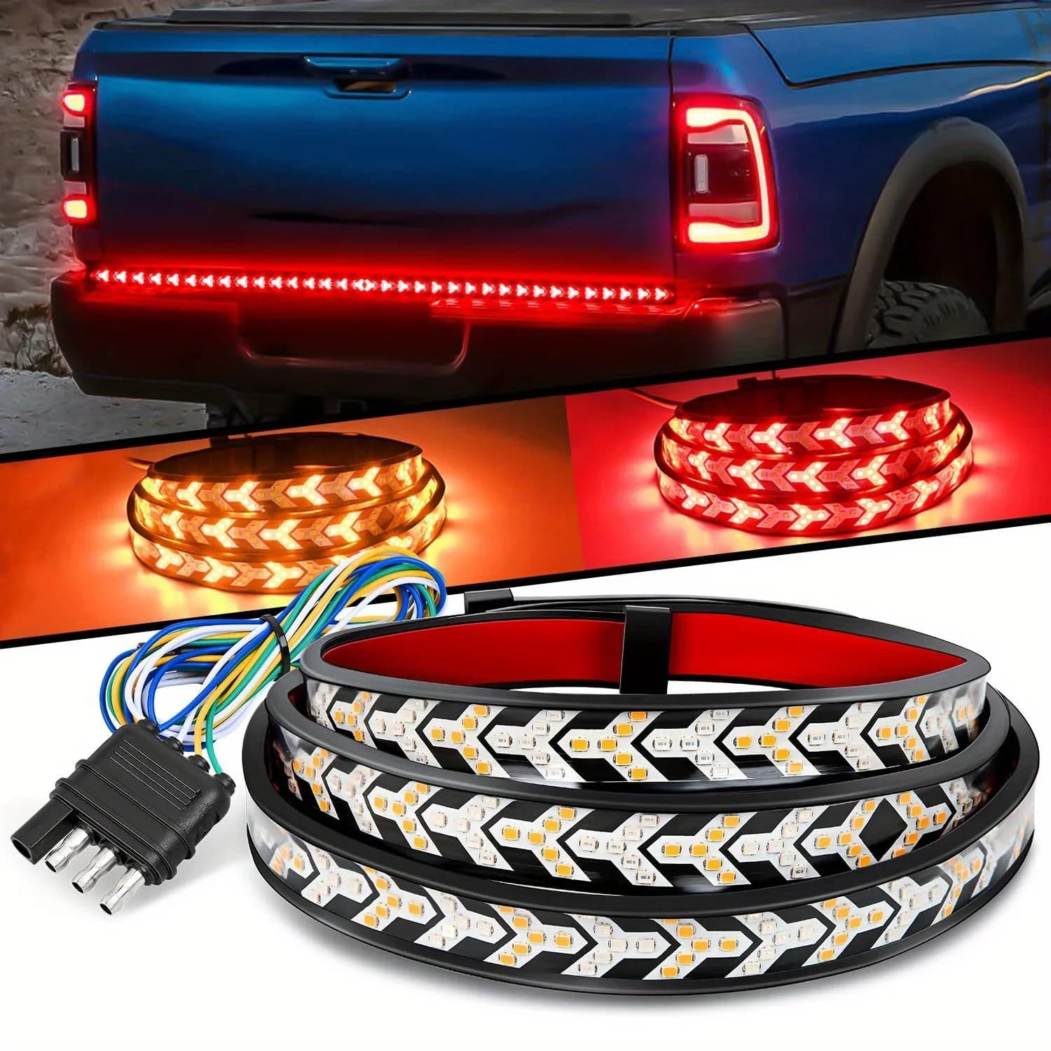59 Inch Arrow Truck Tailgate Light Strip for Truck, 432 LED Tailgate Strip Light with 4-Way Flat Connector for Pickup Truck SUV