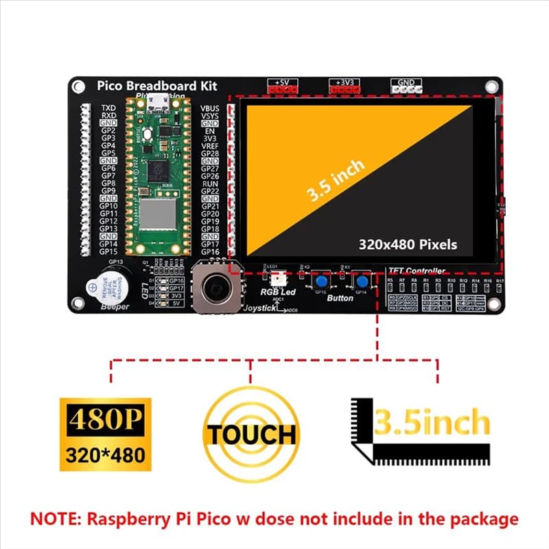 Nuovo--Per Raspberry Pi Pico/Pico W Parti di ricambio Modulo di espansione GPIO con touch screen da 3,5 pollici, luce RGB, cicalino