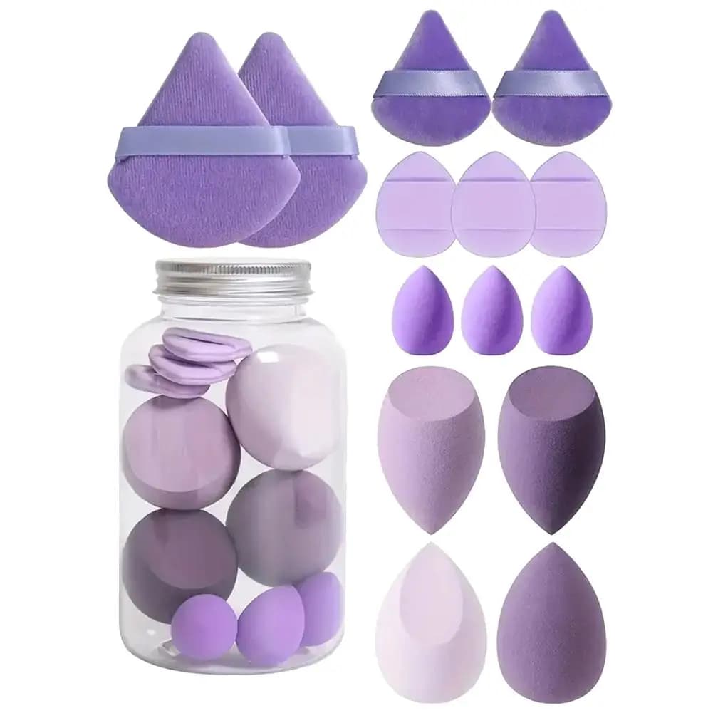 Set of sponges for make-up 14 pieces for meltdown, soft beauty blender with container for daily make-up, colored cosmetic tools kit
