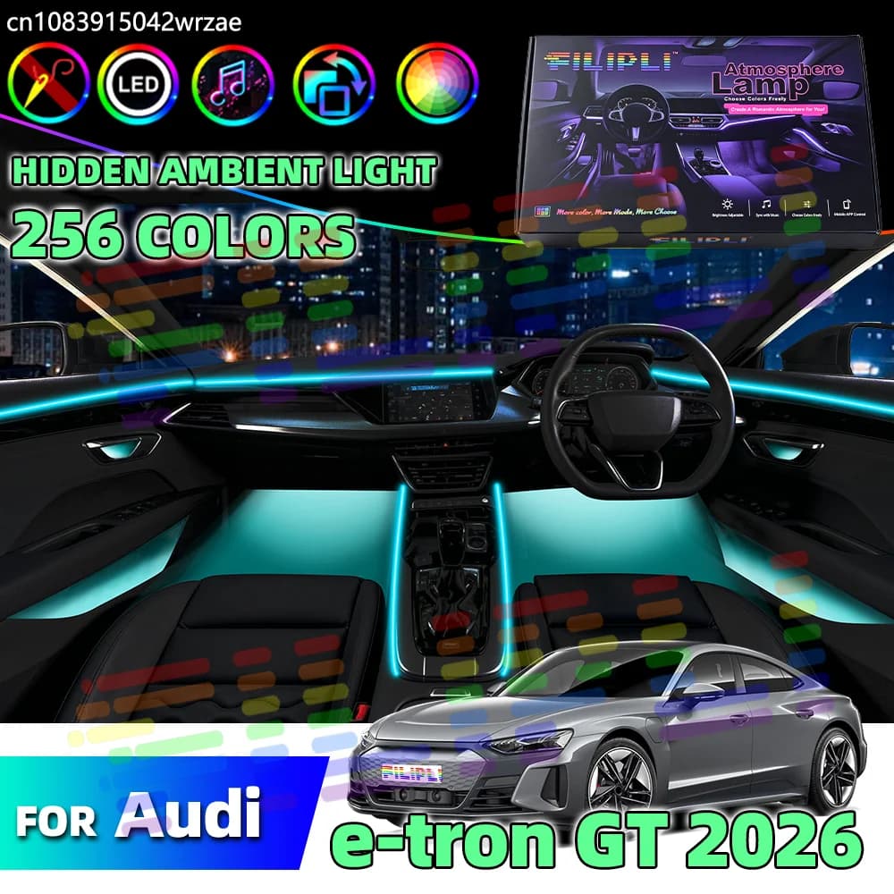 Per Audi e-tron GT J1 2026 Striscia LED Neon in Acrilico, 64 Luci Ambientali RGB, Illuminazione Dinamica Musicale per Interni