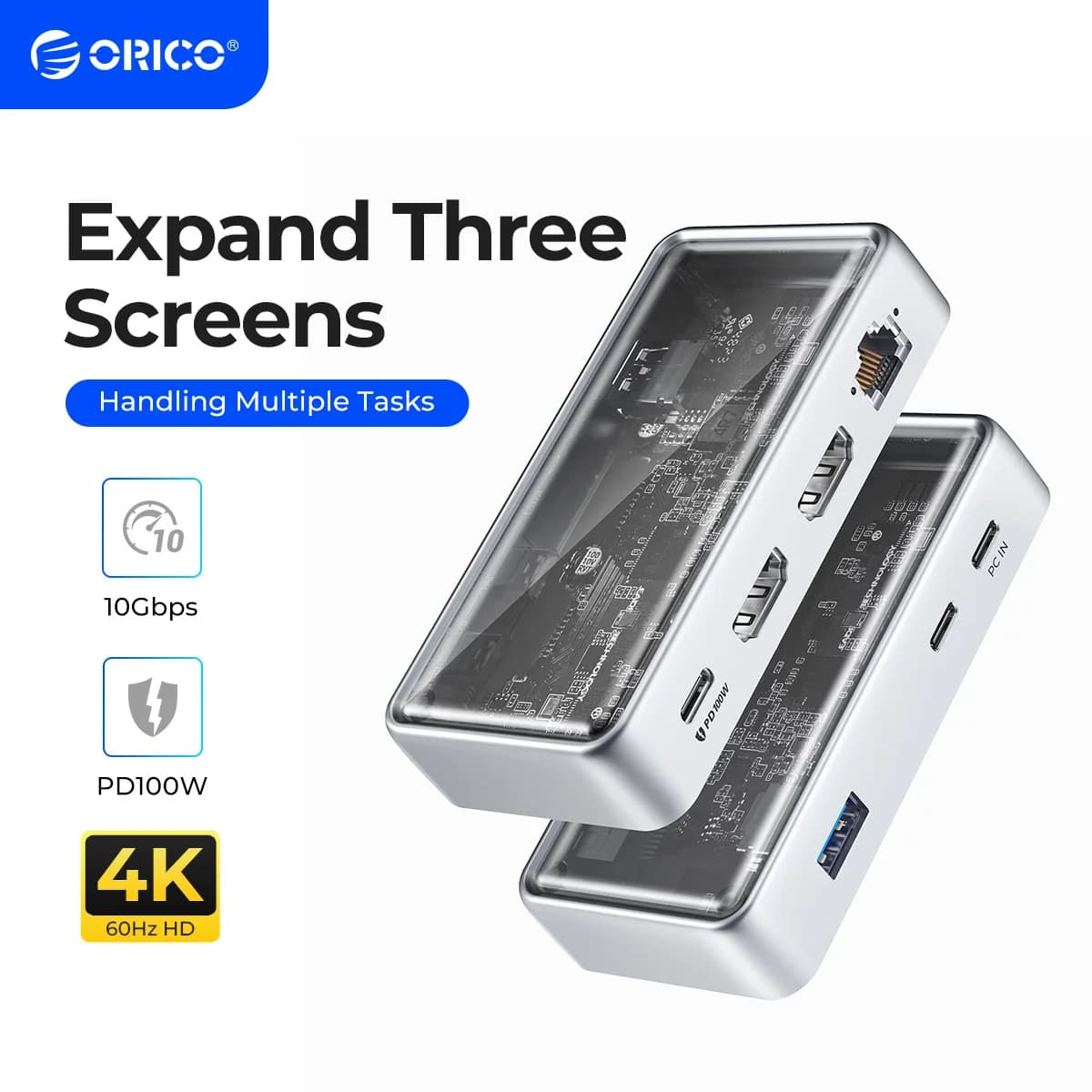 ORICO TM10 Docking station USB C metallizzata da 10 Gbps 4K60Hz Adattatore USB 3.0 compatibile HDMI RJ45 per accessori per laptop MacBook Pro