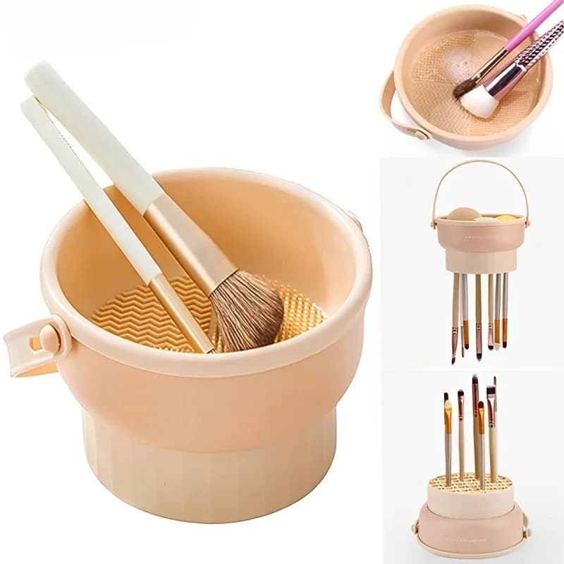 3 in 1 silicone makeup brush cleaning pad with washing bowl, sponge for cleaning brushes, folding, for cleaning feathers and cosmetic sponges, drying tools.