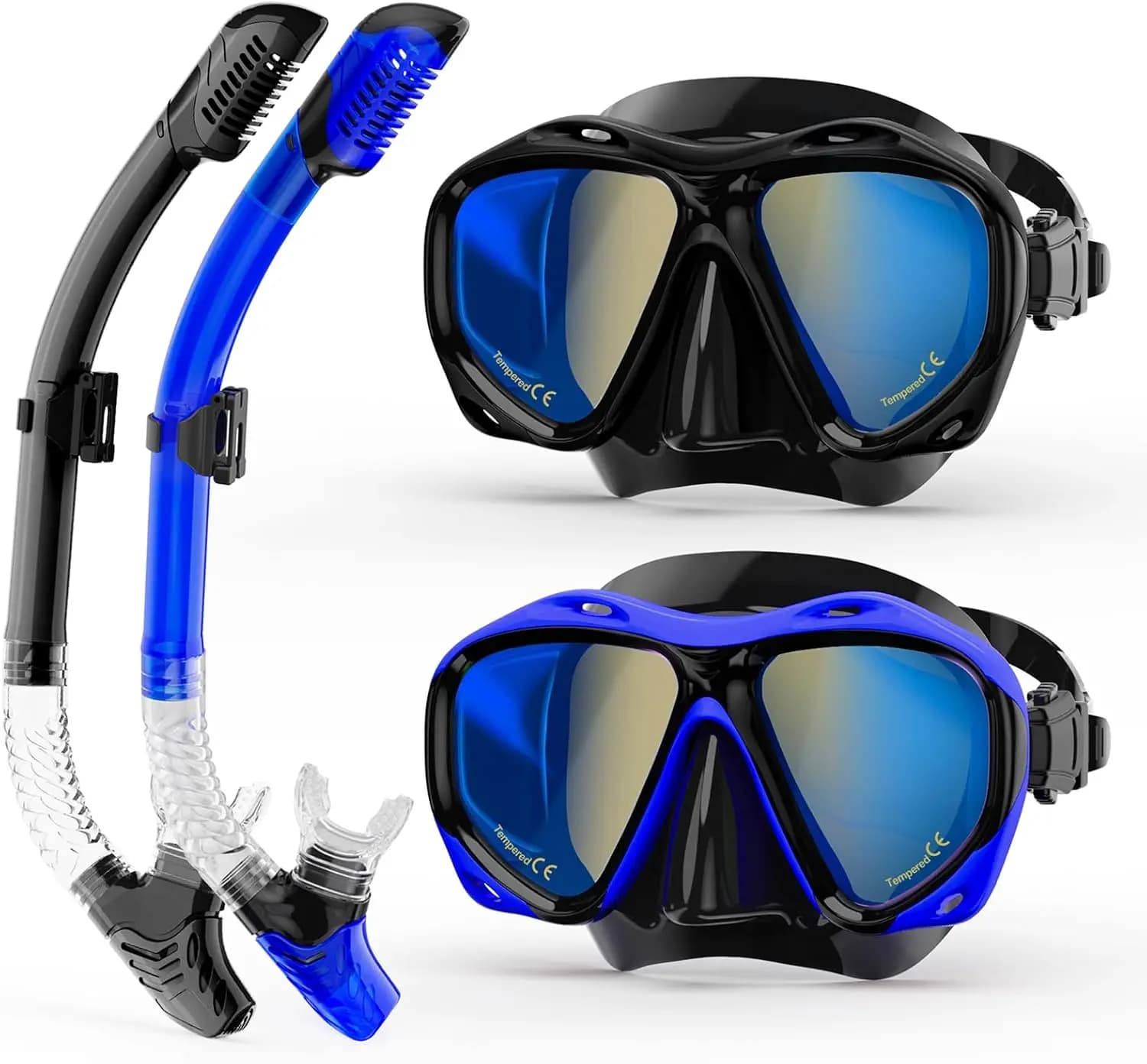 Set Underwater Mask for Adults, Blue Occhialini Anti-fog at Vision Wide with Dry Mouth and Bag for Transport for Swimming