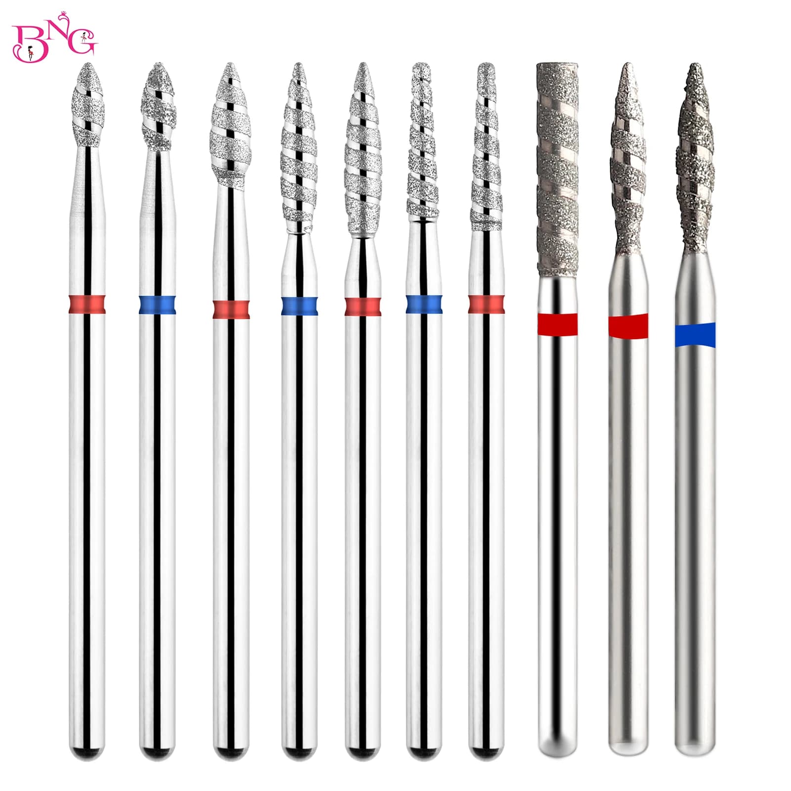 BNG Tornado Flame Punte da trapano per unghie Punte da trapano per manicure con diamante Punte per cuticole Pulite per sbavature Punte per fresa Accessori per unghie Strumento