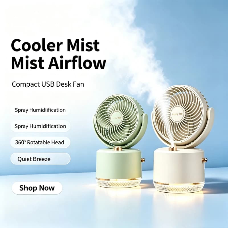 Compact Personal Mist Cooling Fan Rotatable USB Desk Fan Built-in Water Spray Humidifier Evaporative Fan for Office Bedroom