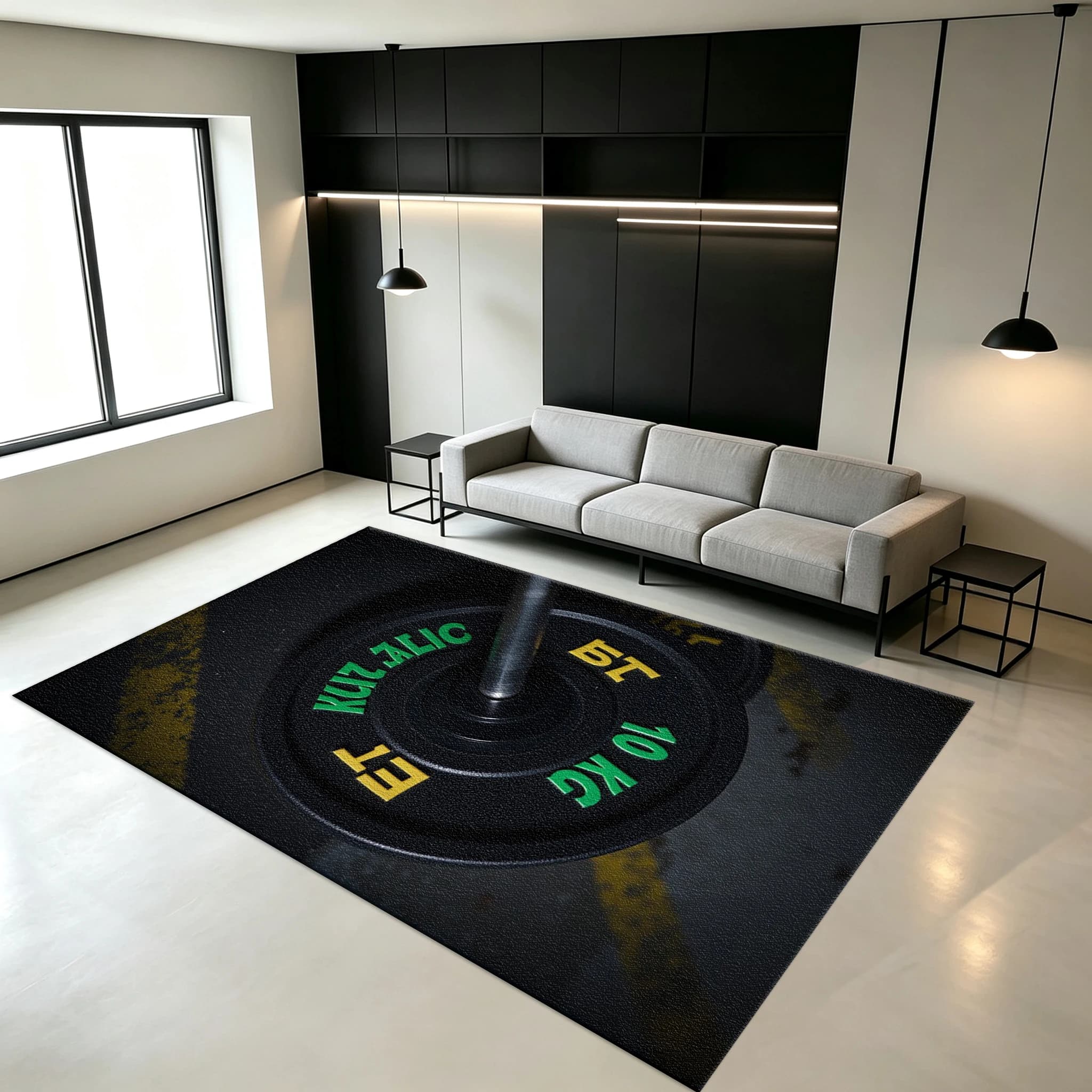 Gym Barbell Weight Plate Pattern Carpet Floor Non-Slip Mat