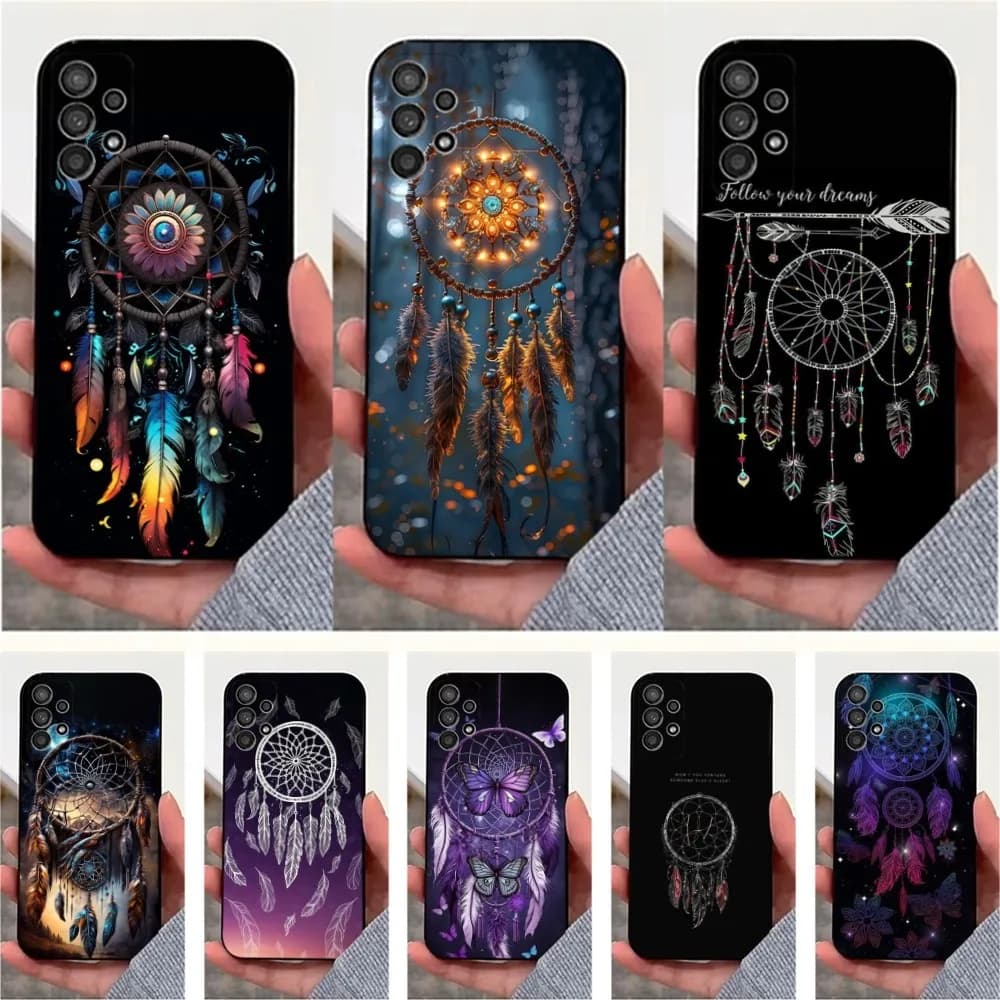 Dreamcatcher Feather Phone Case For Samsung S25,S24,S23,S22,S20,S21,S10,Ultra,Plus,Lite,FE,Soft Silicone Black Cover