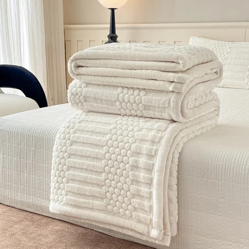 1pc Coperta in pile di corallo ponderato, bianco morbido caldo jacquard peluche copridivano letto pisolino coperte di flanella trasporto di goccia 180*200