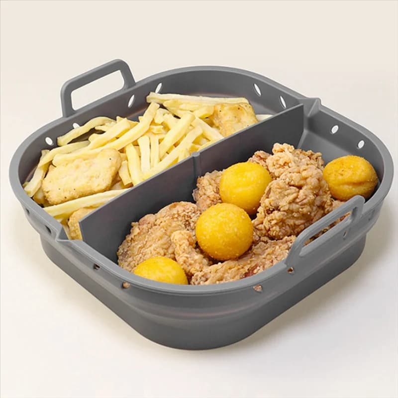 Air Fryer Silicone Tray Reusable Square Air Fryer Kitchen accessories Foldable 8.5 inch Airfryer Cooking tool, Black