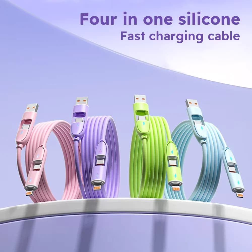 Cavo di ricarica rapida ANSEIP 4 in 1 5A in gel di silice, USB Type-C e Micro USB per iPhone, Samsung, Huawei, Xiaomi, multi-porta