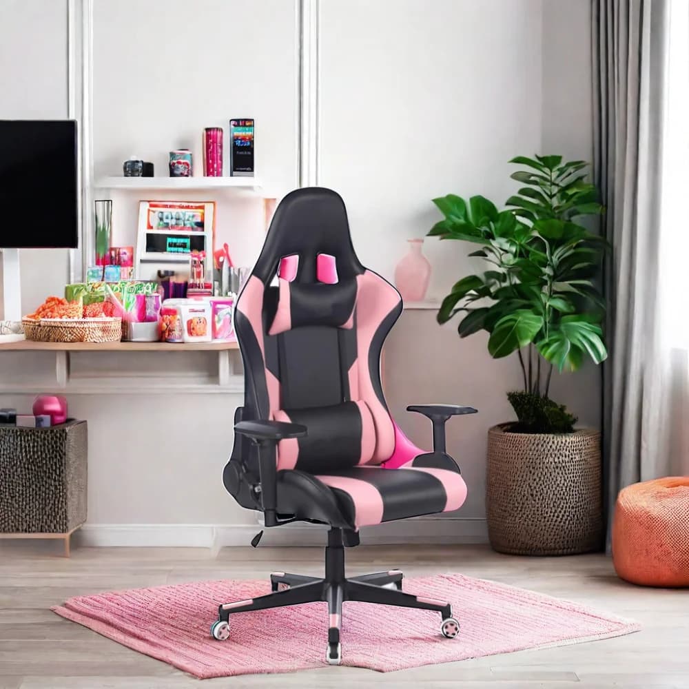 Nuovo arrivo: sedia da gaming rosa per computer, con sedile regolabile, in promozione.