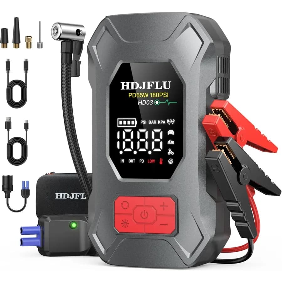 Avviatore di emergenza 7500A con compressore d'aria 180PSI e avviamento di emergenza per batteria per auto portatile da 24000 mAh a carica rapida da 65 W per veicoli 12 V I