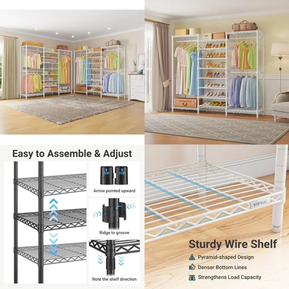 Appendiabiti a 8 livelli per carichi pesanti con porta scarpe, ripiani in metallo regolabili, 68,9L x 15,7L x 76,4H, organizer per armadio bianco