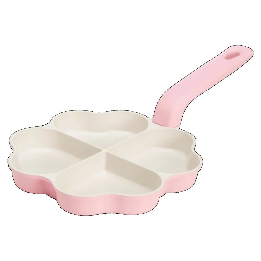 8-in Ceramic Nonstick Divided Heart Frying Pan Skillet 4-Section Egg Pan Pink