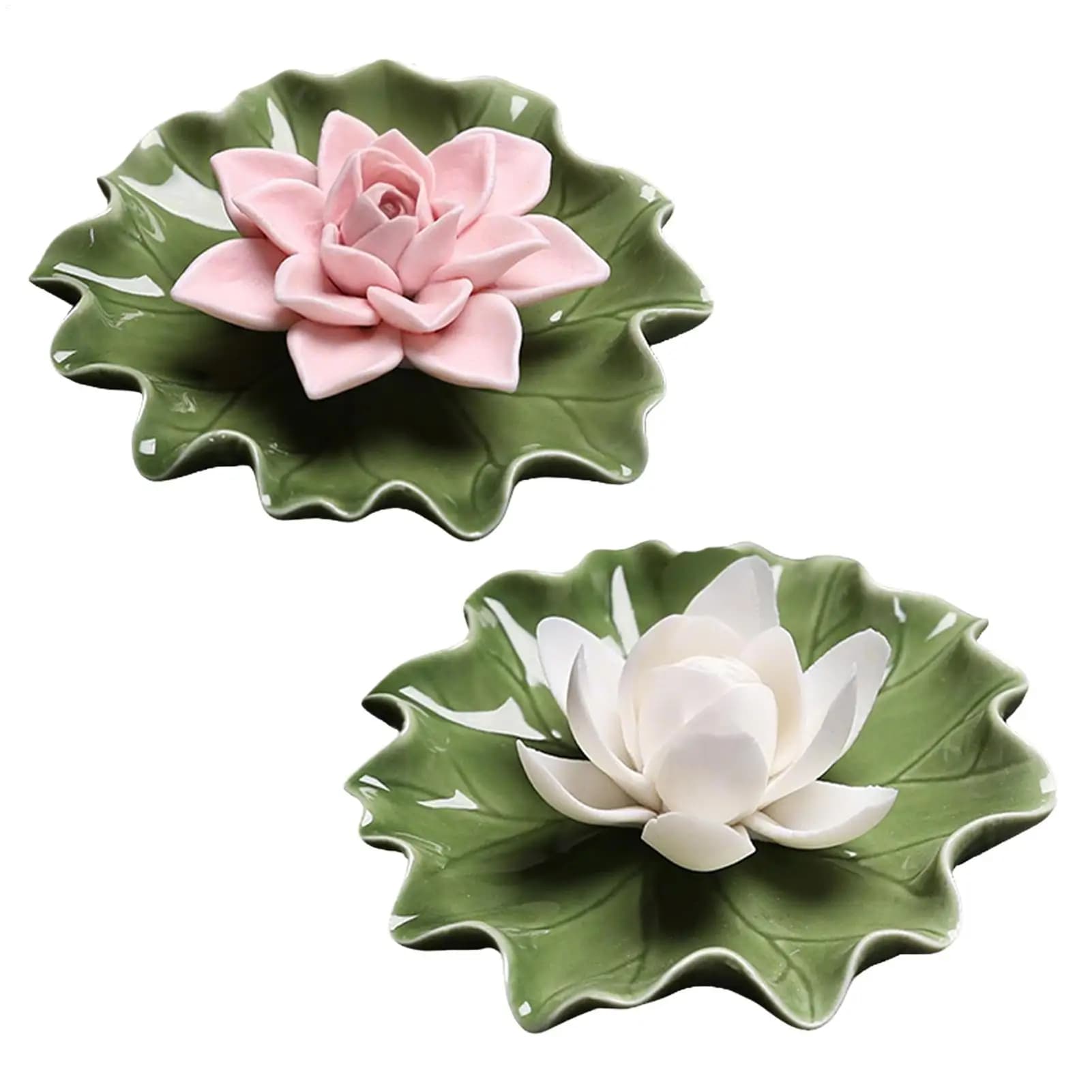 Porta incenso in ceramica a forma di fiore con base a foglia, bruciatore di incenso estivo a forma di foglia di loto per la casa