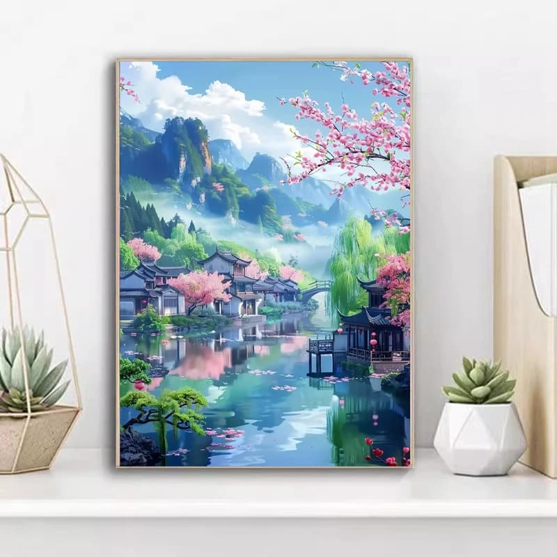Modern Minimalist Dream Jiangnan 5D Diamond Painting Cross Stitch Bedroom Decor Handmade DIY Artwork Unframed Landscape Canvas
