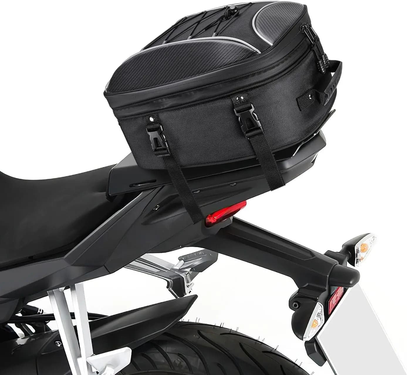 Borsa da coda per moto Borsa per sedile posteriore per moto a doppio uso con copertura antipioggia impermeabile Borsa per casco da moto espandibile 22L-34L
