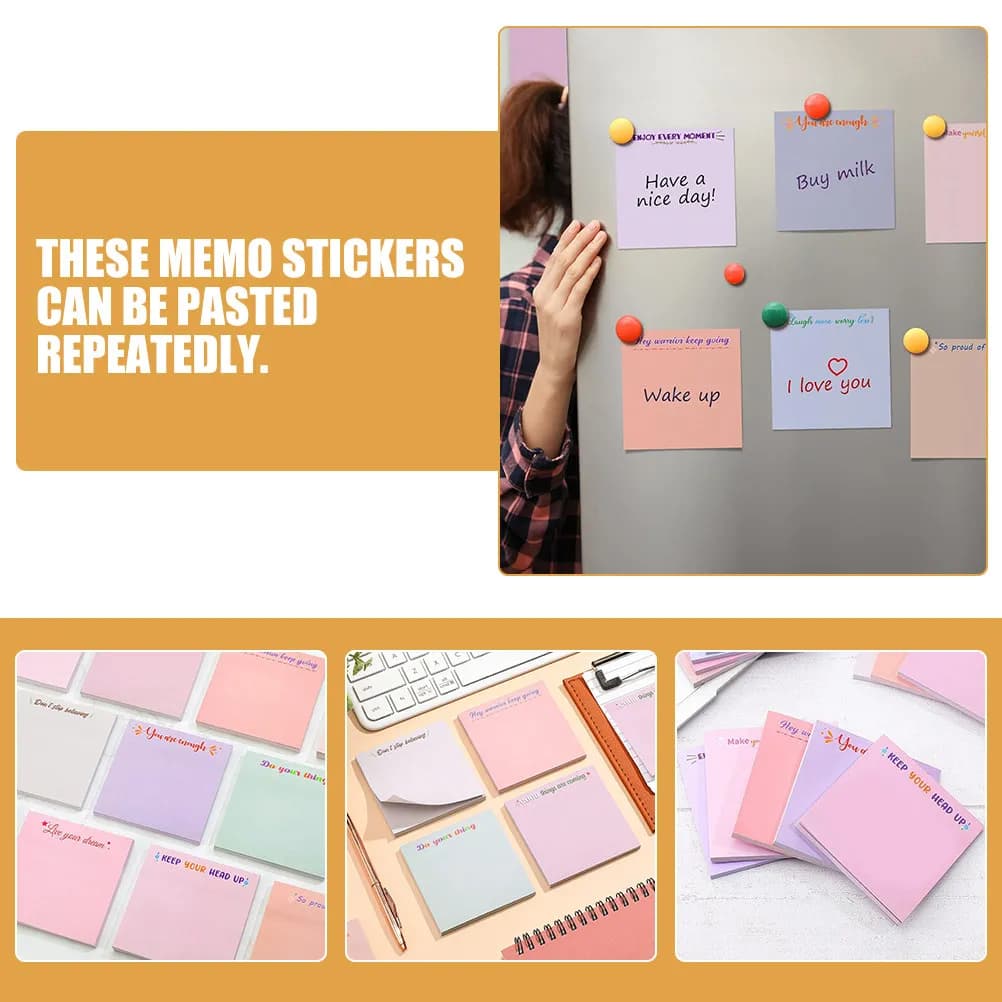 12-Pack Colorful Memo Stickers Reusable Adhesive Smooth Writing Tear-Off Notepads for Office School Home Fridge