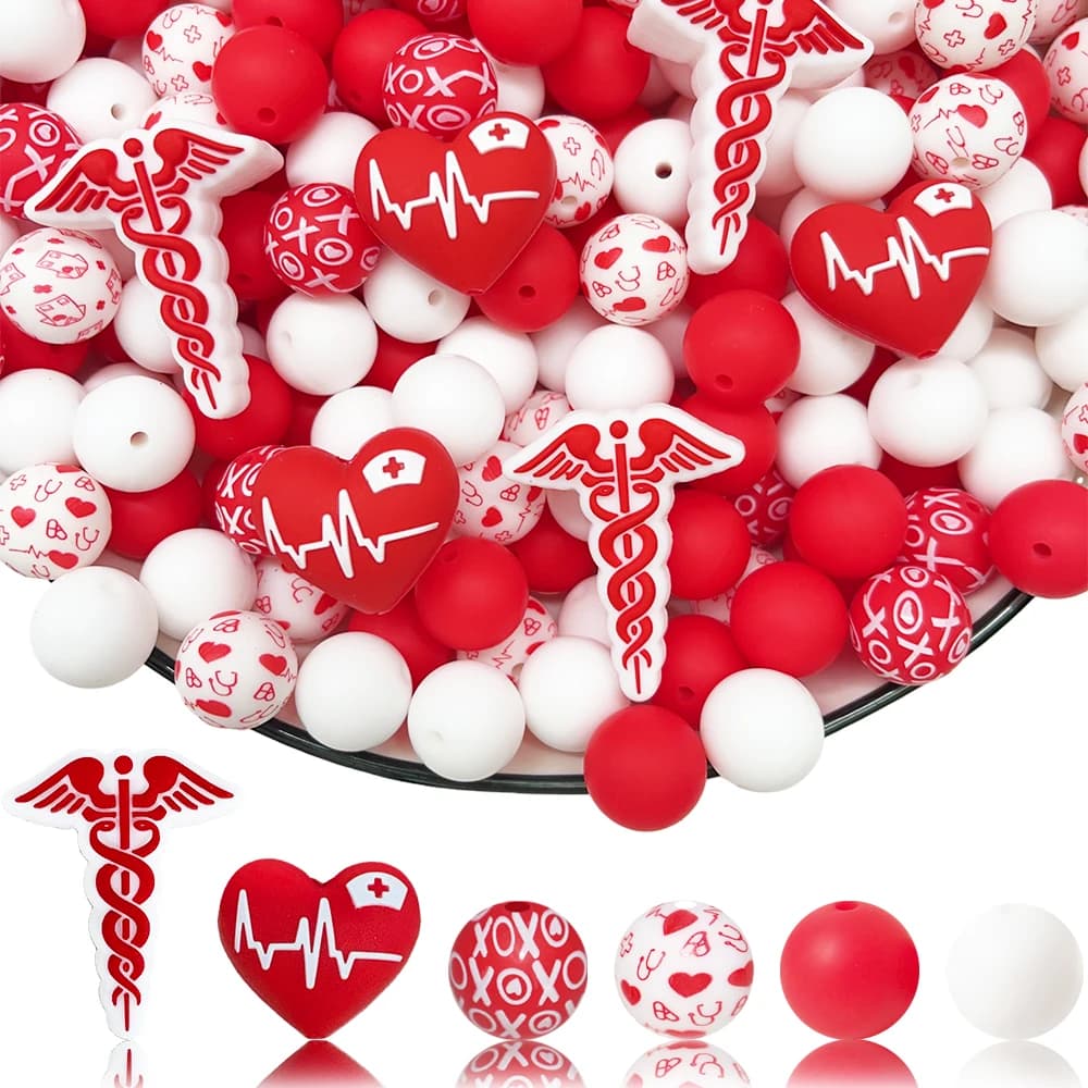 Set di 34 perline in silicone a forma di cuore rosso per fai da te, collane, braccialetti, decorazioni, penne, gioielli, ciondoli, ecc. Regalo di compleanno per le vacanze