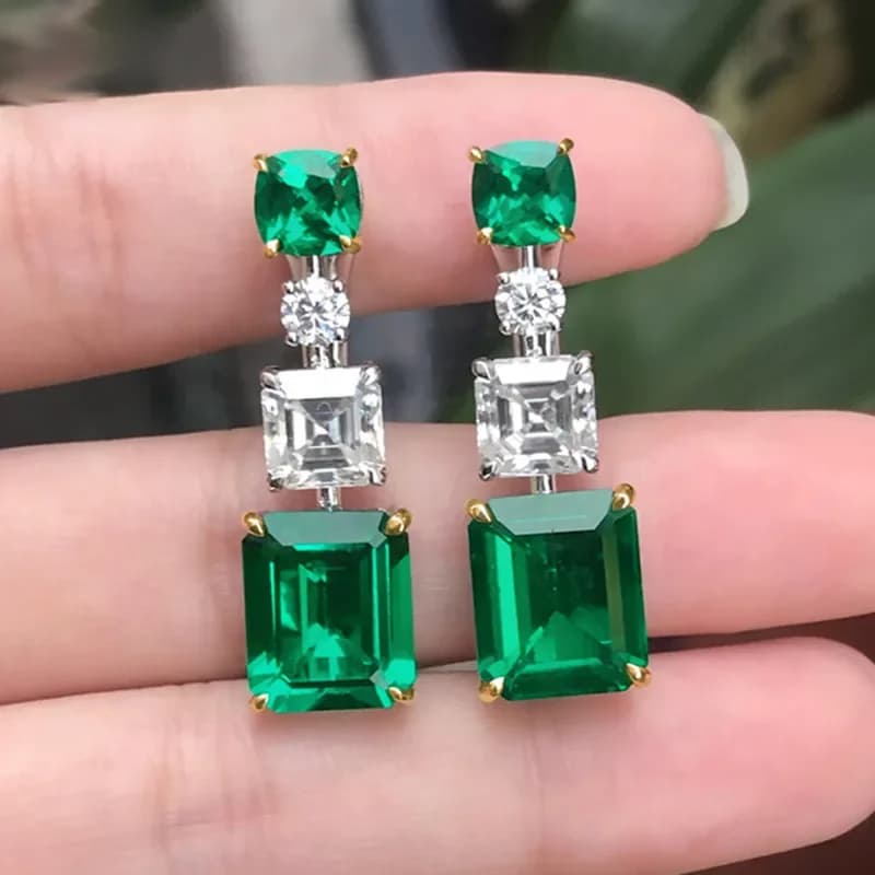 Luxury Bridal Earrings 925 Sterling Silver Emerald Cut Square Zircon Earrings for Women Girls Party Fashion Statement Jewelry