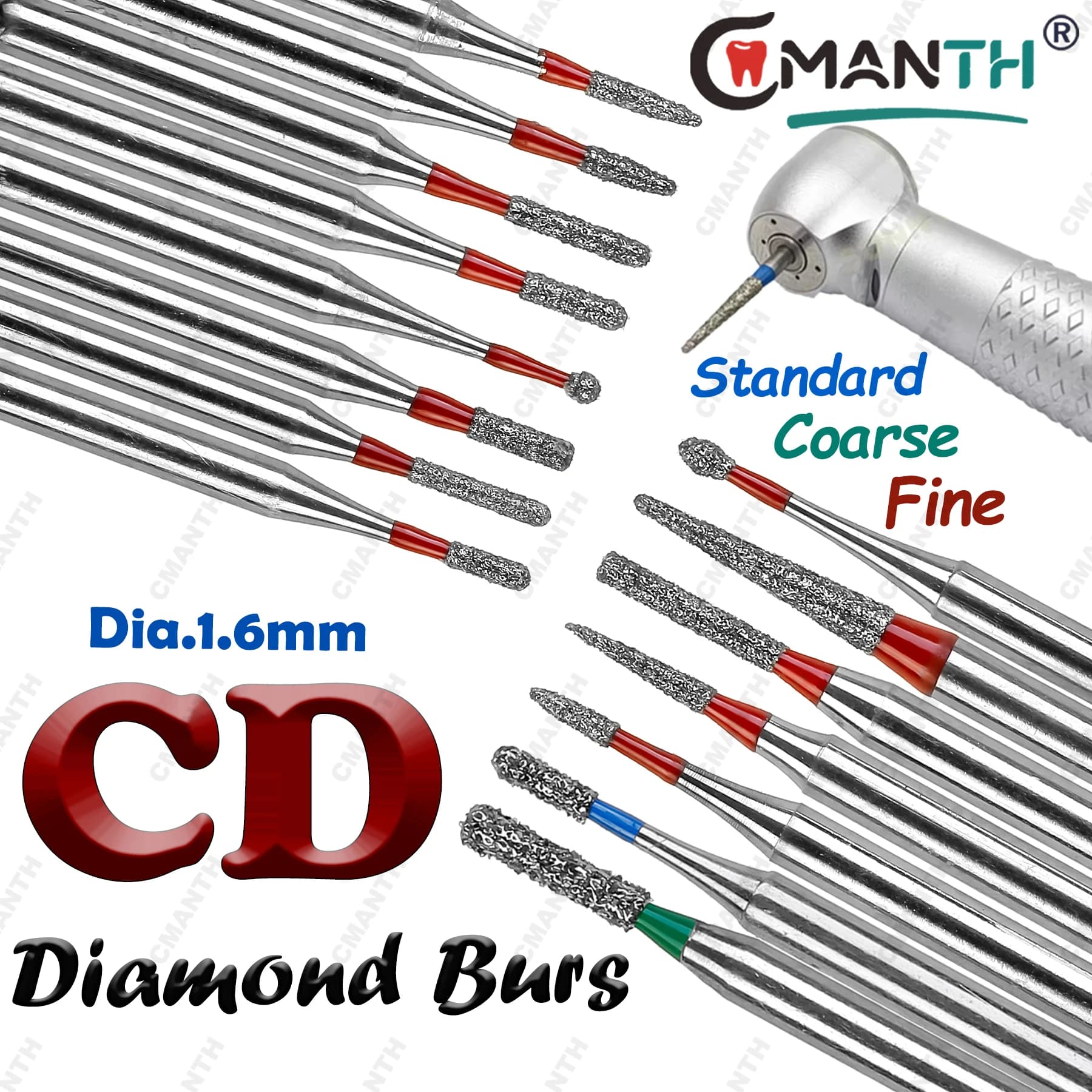 Tipo CD Dentale Frese Diamantate Trapano Odontoiatria dei bambini FG 1.6mm Per Manipolo Ad Alta Velocità Lucidatura Sbiancamento Dei Denti Strumenti 10 Pz