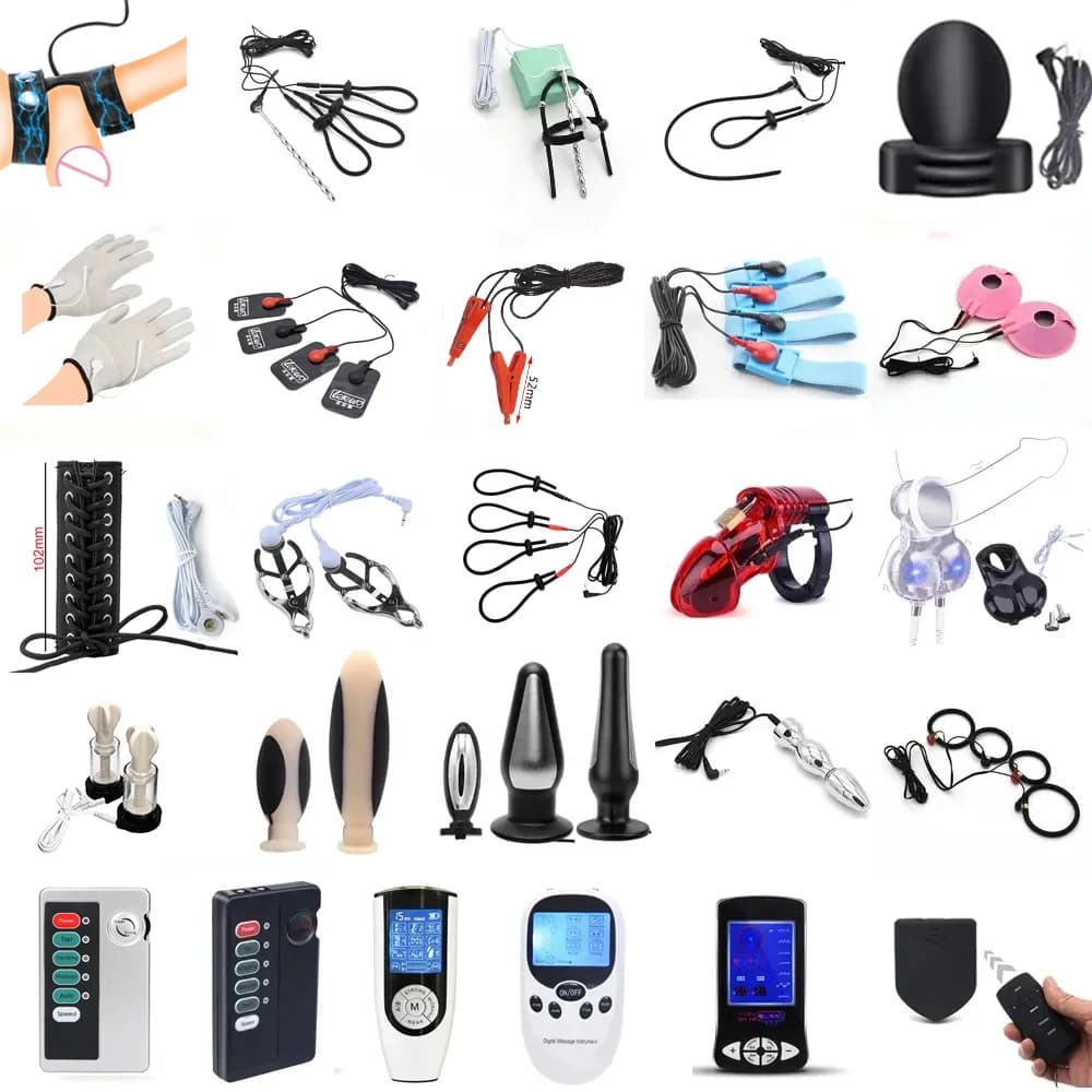 Electro E-stim Giocattolo Massaggio Stimolazione Masturbazione Impulso Anal Butt Plug Anello del pene Tettarelle da biberon Ventosa Morsetto Guanti da massaggio/PadTaser