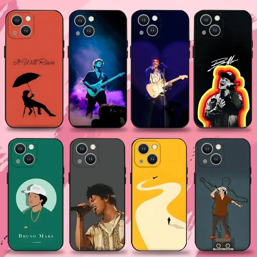 Cover per iPhone Singer B-Bruno M-Mars in silicone morbido nero per iPhone 16, 15, 14, 13, 12, 11 Plus, Pro Max, XS, X, XR, SE, Mini, 8, 7