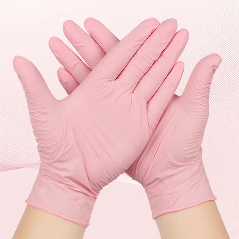 10/2 pezzi guanti in nitrile usa e getta rosa chiaro impermeabili antistatici durevoli guanti rosa chiaro cucina utensili da cucina salone di bellezza