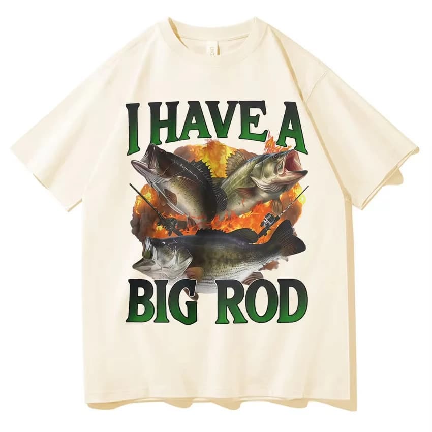 Divertente Maglietta da Pesca con Stampa 'Ho una Canna da Pesca Grande', T-Shirt Oversize per Uomo e Donna, Abbigliamento Casual Estivo per Amanti della Pesca