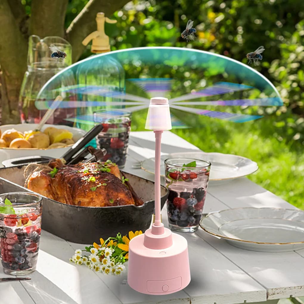 Nuovo ventilatore repellente per mosche dietetico per interni ed esterni alimentato elettrico intelligente Ventilatore per trappole per insetti Repellente per zanzare Ventilatore volante in plastica