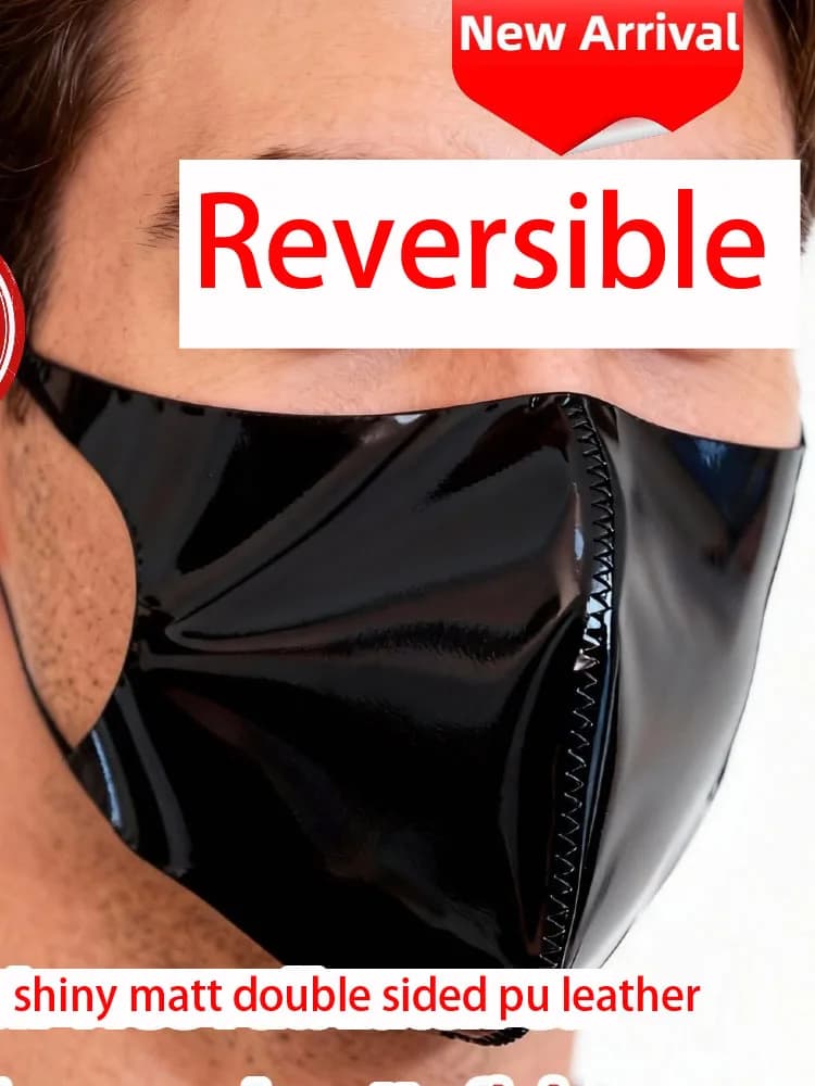 Maschere per il viso cosplay in pelle PU con doppia faccia opaca lucida Maschera reversibile in PVC effetto bagnato Maschera per bocca lavabile impermeabile