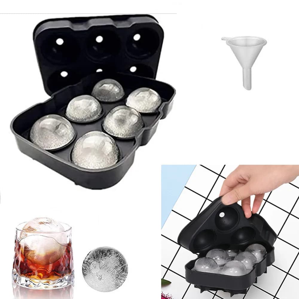 Stampi per Cubetti di Ghiaccio Sferici Grandi in Silicone, Stampo per Ghiaccio da Whisky a 6 Scomparti, Stampo Rotondo Anti-perdita per Cubetti di Ghiaccio, Strumenti per la Creazione di Sfere di Ghiaccio