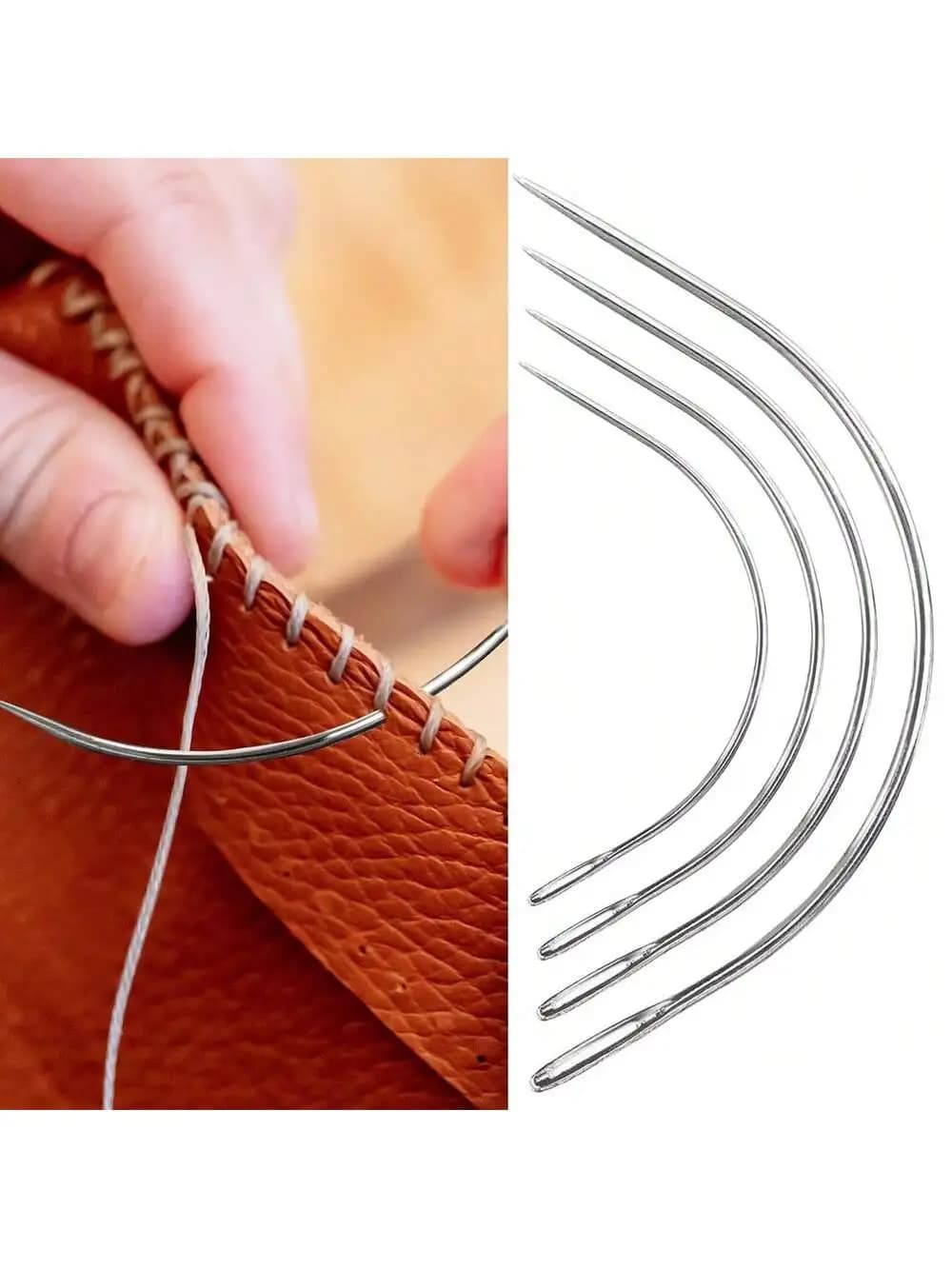Set di 4 Aghi Curvi per Cucito, Accessori per Lavorazione del Cuoio, Aghi Tipo C per Riparazione Scarpe