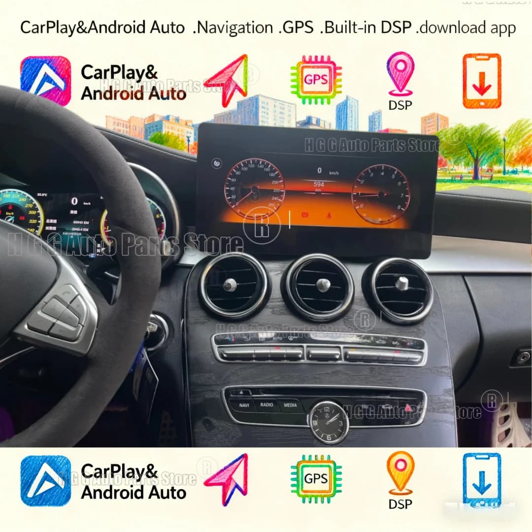Autoradio multimediale da 13,3 pollici per Mercedes Benz Classe C W205 GLC X253 2015-2019, lettore audio video con CarPlay wireless, GPS e navigatore.