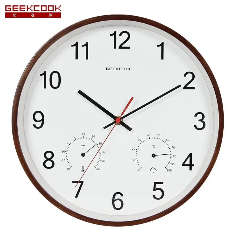Thermohygrometer Multifunctional Silent Wall Clock for Home Decor Light Cloud Light Wind Wooden Nordic Japanese Style Wall
