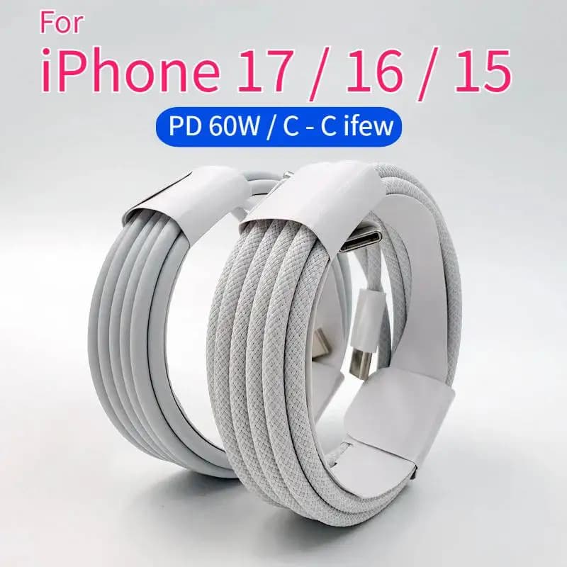 Original 60W PD USB-C to USB C Fast Charger Cable For Apple iPhone 17 Pro Max 16 15 Plus 14 13 12 11 X XS Type C Quick Charging
