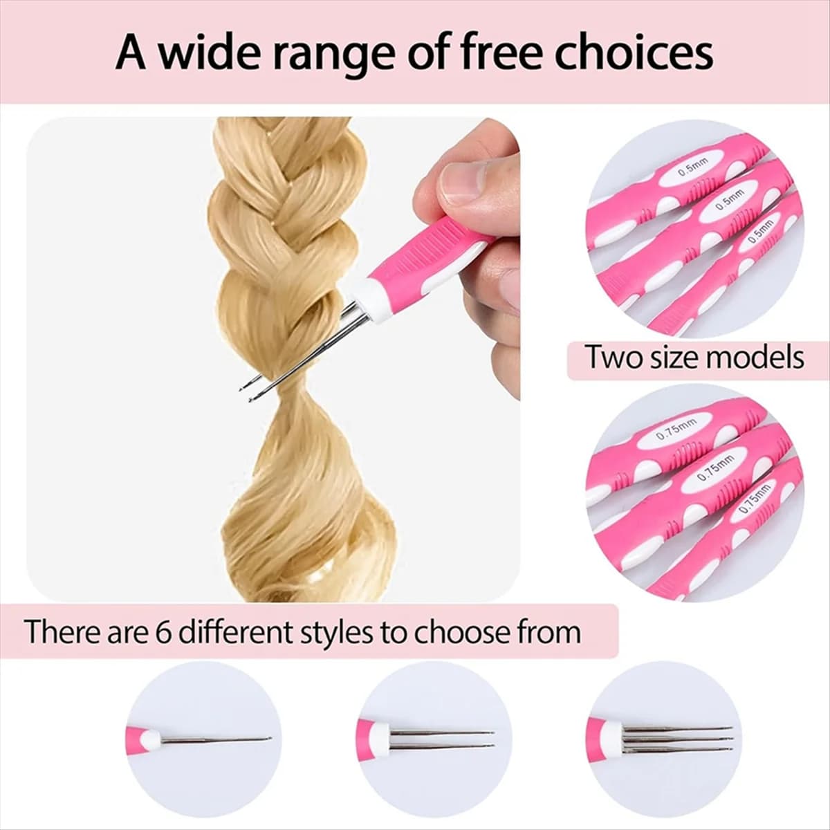 L71A6Pcs Dreadlocks Uncinetti, 0.5mm e 0.75mm Treccia Strumento di Bloccaggio Dei Capelli Manico ergonomico, Portatile Dreadlock Uncinetto ago