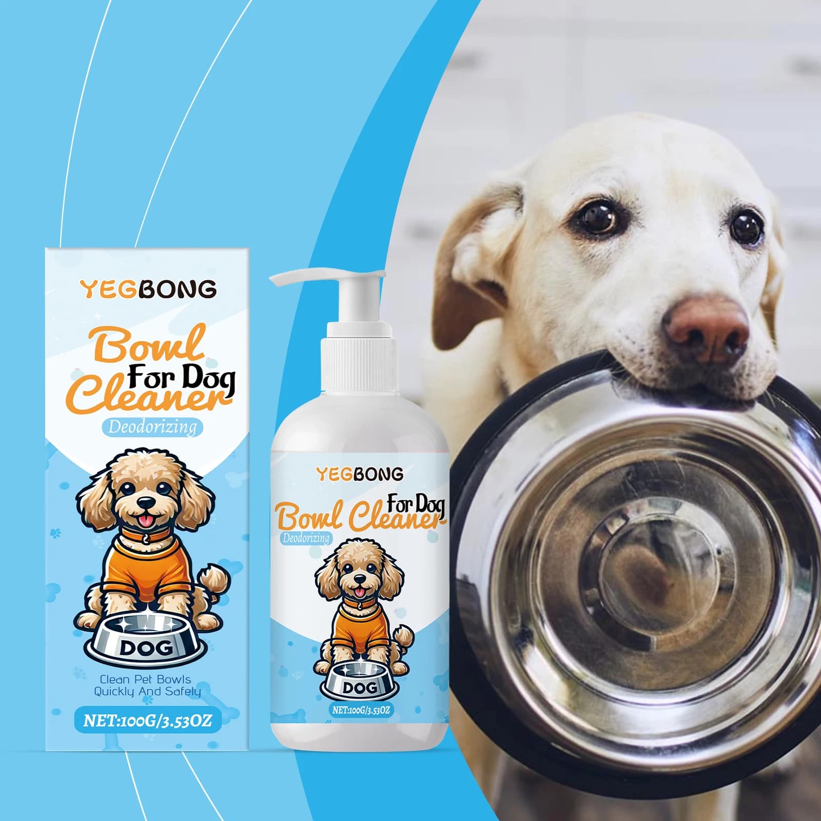 Yegbong Detergente per ciotole per animali domestici resistente ai alimenti, delicato sulla ciotole Sicuro per l'uso quotidiano per ciotole in acciaio inossidabile, ceramica e plastica