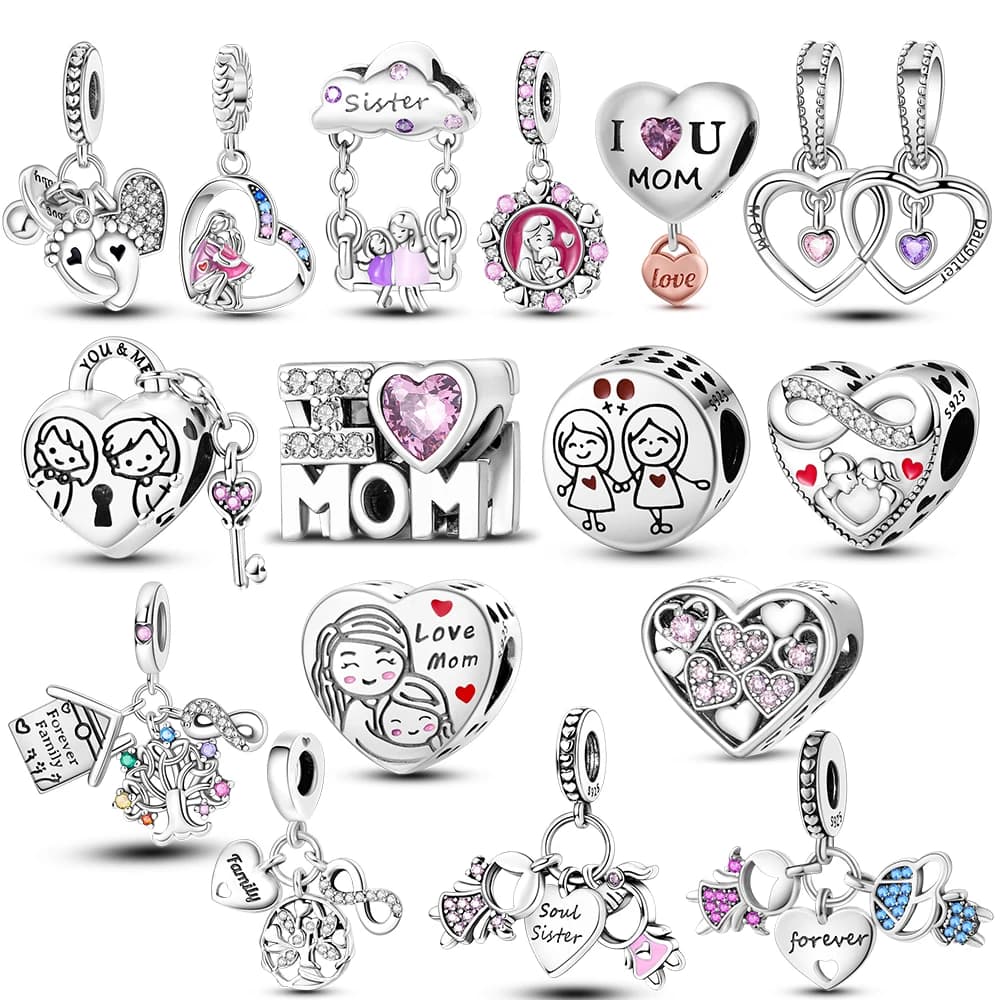 925 Silver Charms Love Mother Family Sister Heart Beads Fit Original Bracelet Necklace DIY Woman Jewelry Gift For Friend
