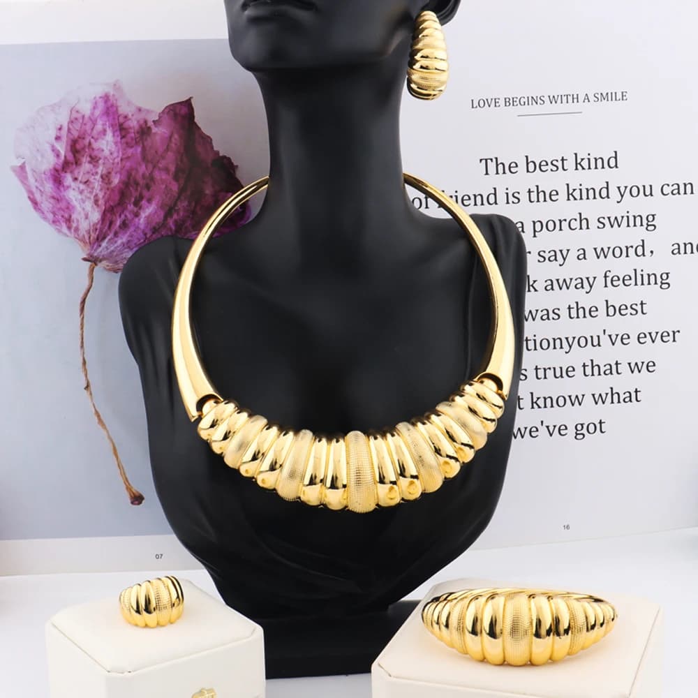 Set di gioielli di lusso africani per le donne, matrimonio, damigella d'onore, collana, orecchino, braccialetto, anello, regalo per feste