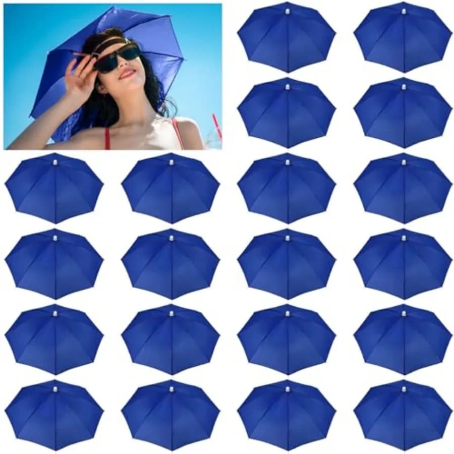 20 Pezzi Cappello Ombrello per Adulti Impermeabile, Cappello con Ombrello Integrato per Spiaggia, Pesca, Escursionismo, Campeggio