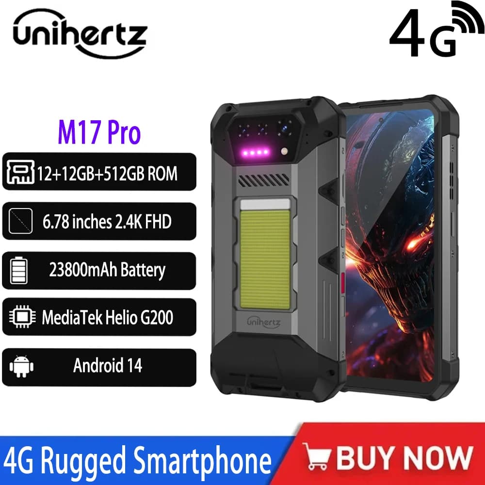 NUOVO Unihertz 8849 Hike Smartphone Rugged 4G con Torcia LED da 200 Metri, Batteria da 23800mAh, 24GB 512GB, Processore Helio G200, Telefono Cellulare con NFC