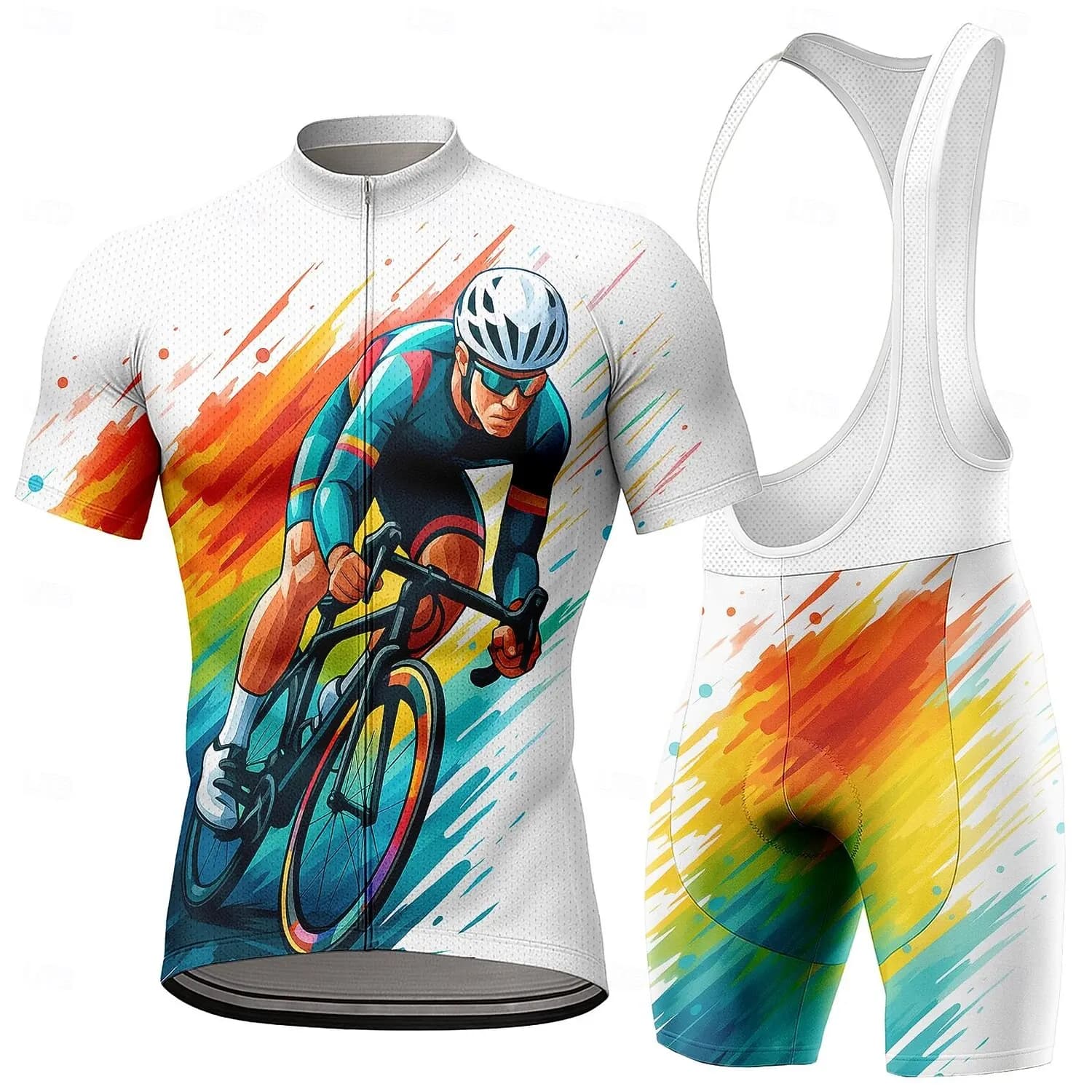 Men's Cycling Jersey Set, Court Sleeves, Cycling Clothing Kits with Shorts, Breathable Gel Padding, Triathlon and MTB Knit
