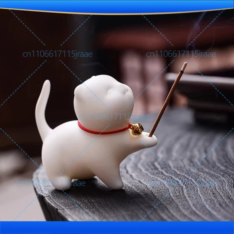 Porta incenso a forma di gatto, per bastoncini e spirali, base per incenso in legno di sandalo, ideale per templi, studi yoga e decorazione domestica.