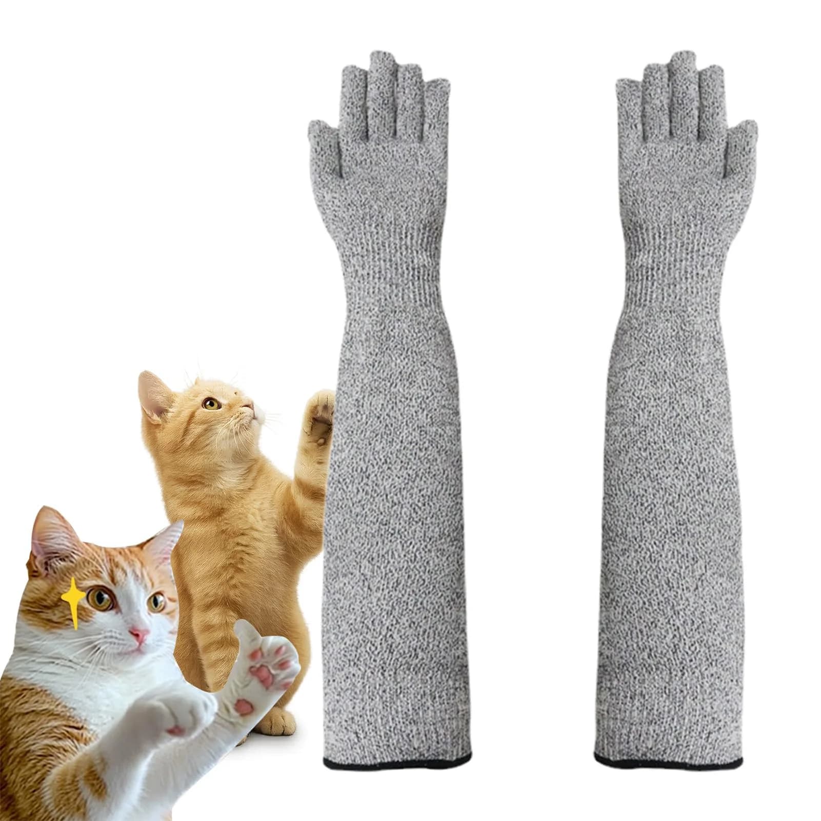 Guanti Lunghi per la Cura degli Animali Domestici 40cm, Protezioni Anti-graffio per Braccia per Taglio Unghie di Cani e Gatti, Anti-morso, Grigio