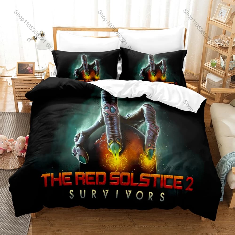 Game Red Solstice Bedding Set Duvet Cover + 2 Pillowcases Sci-Fi Monster Graphic Bed Linens