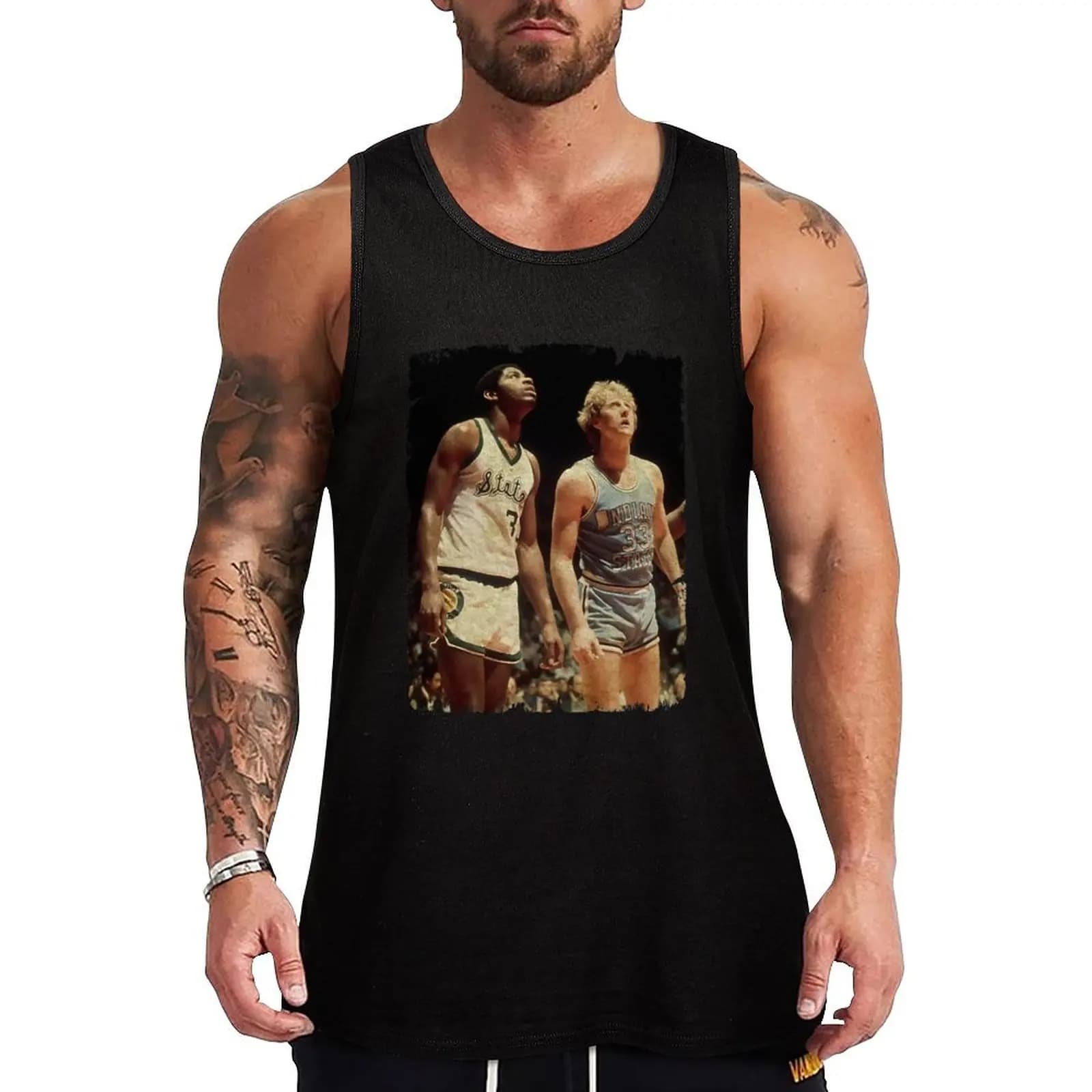 Maglietta senza maniche Magic Johnson vs Larry Sport Bird, stile street hip hop, casual.