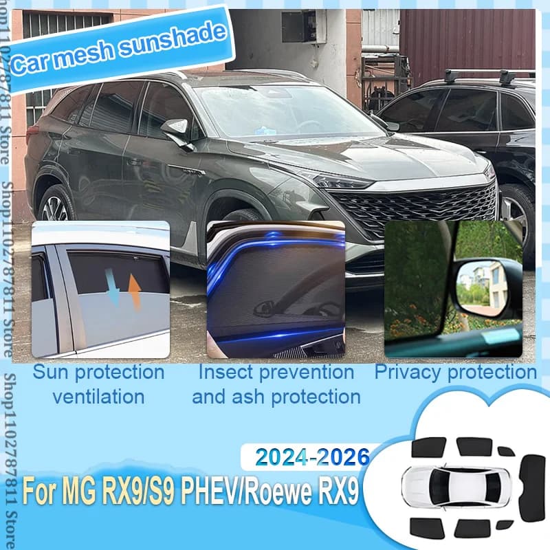 Mesh Sunshade For MG RX9 S9 PHEV 2024~2026 MG QS Car Window Sun Visor Magnetic Breathable Privacy Curtains Sunscreen Accessories